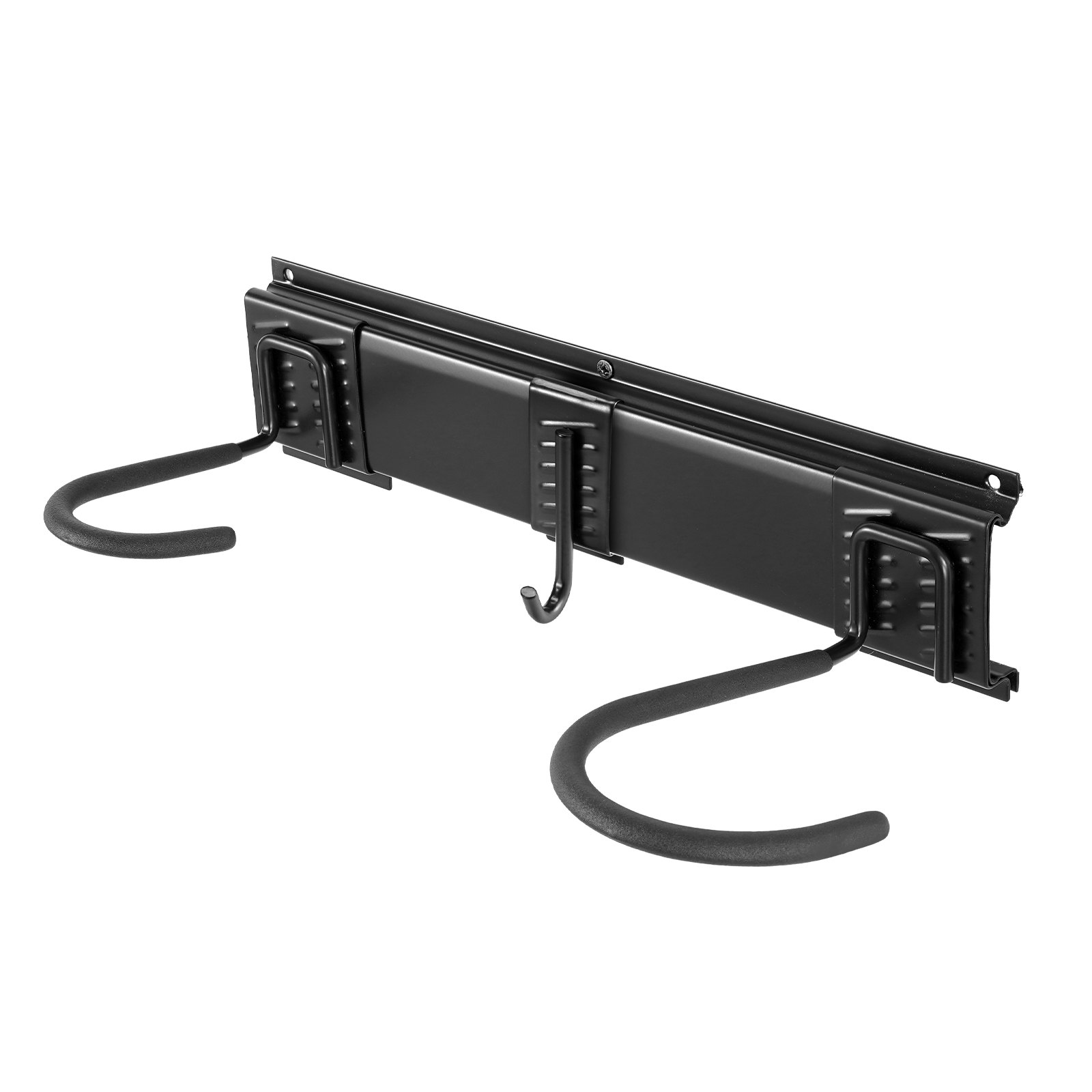 VEVOR bike storage rack with dual hooks and wall-mounted design in black.
