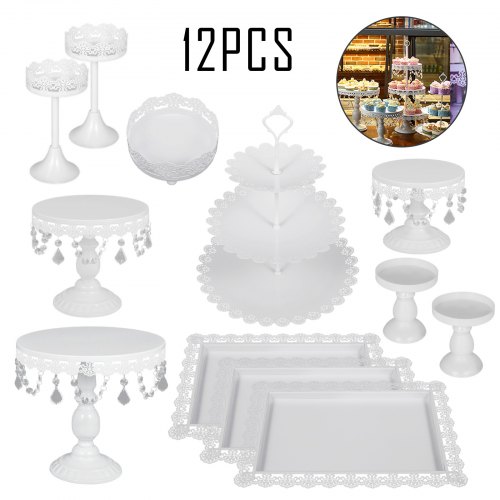 12pcs/set White Metal Cake Stand Cupcake Wedding Party Display Dessert Holder