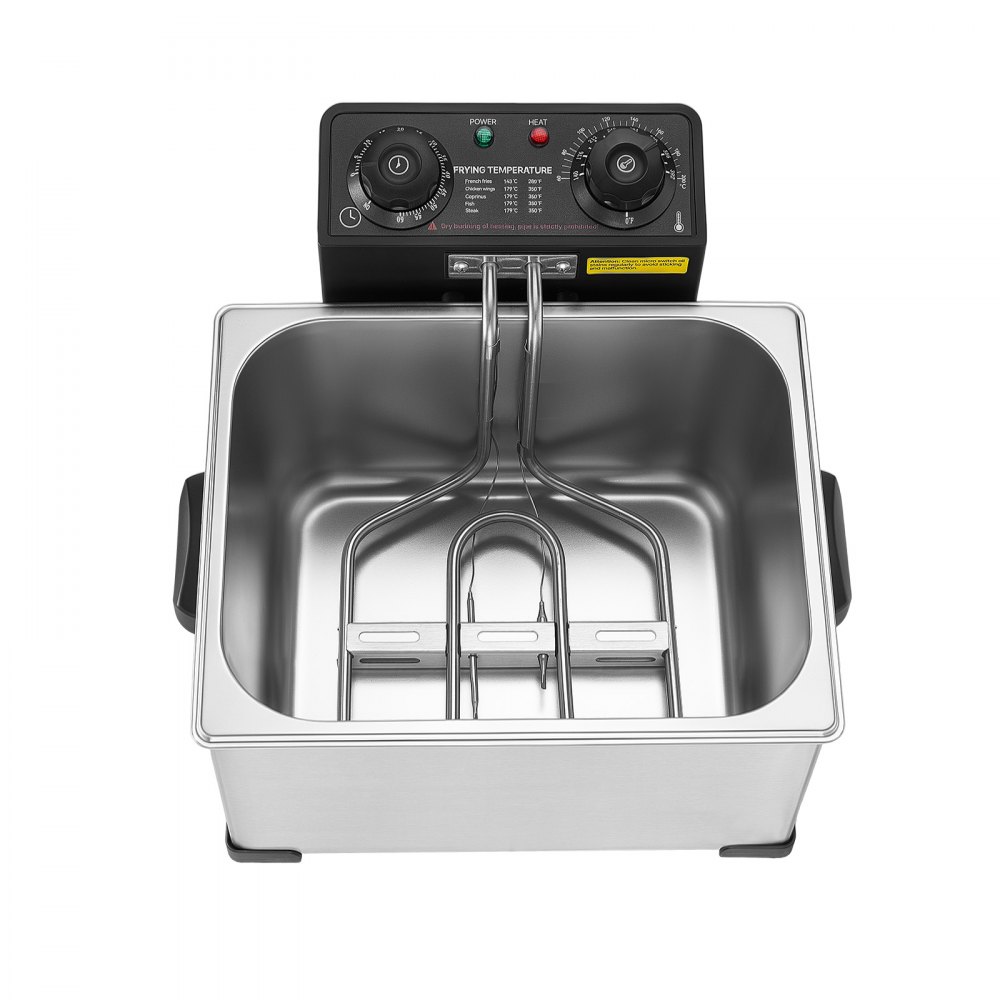 VEVOR Commercial Electric Deep Fryer, 5.2 L Oil Capacity, 2500W Stainless Steel Countertop Fryer with Large & Small Baskets, Overheat Protection, Temp Control, Timer, for Home Restaurant Use, Silver