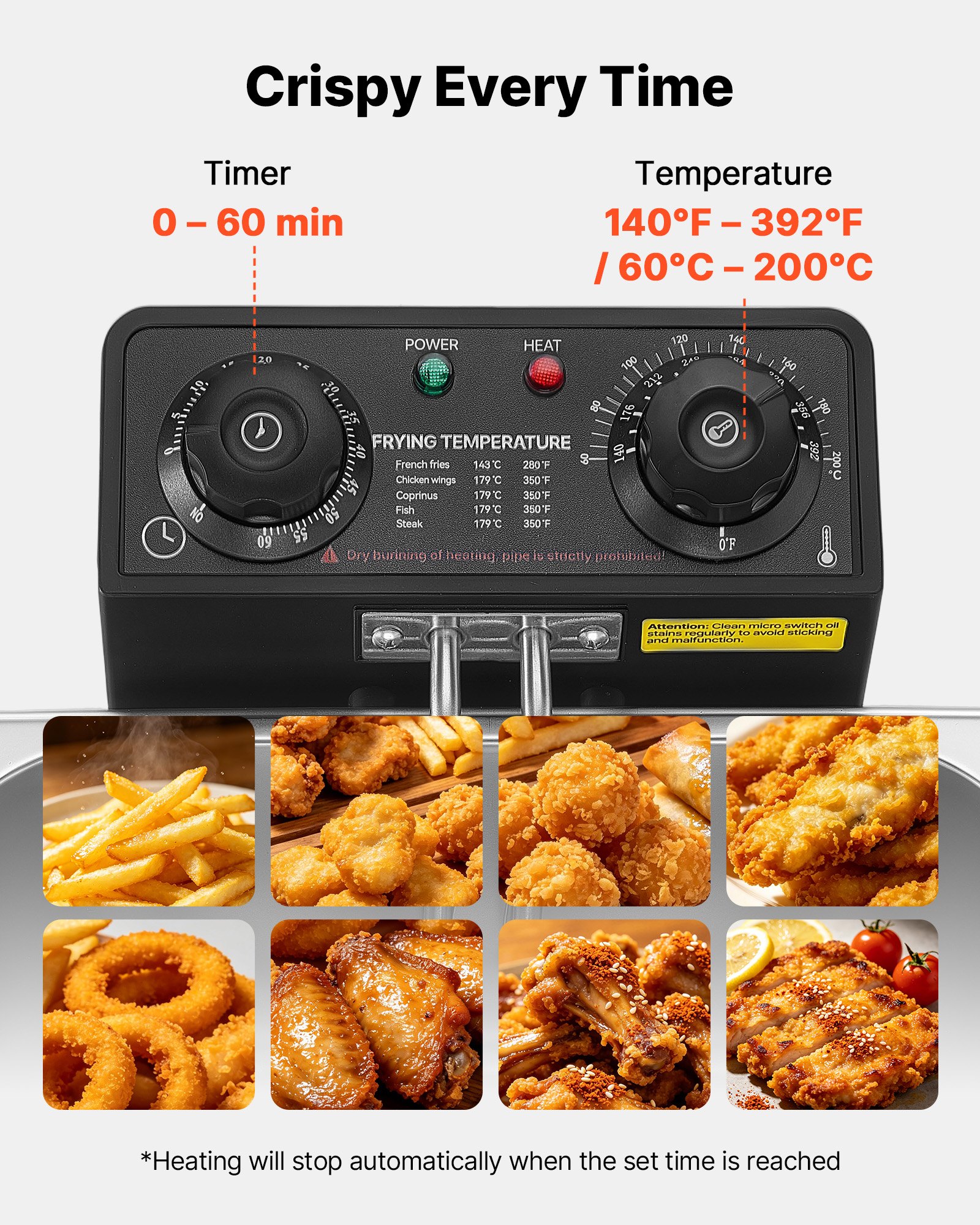 VEVOR Commercial Electric Deep Fryer, 5.2 L Oil Capacity, 2500W Stainless Steel Countertop Fryer with Large & Small Baskets, Overheat Protection, Temp Control, Timer, for Home Restaurant Use, Silver