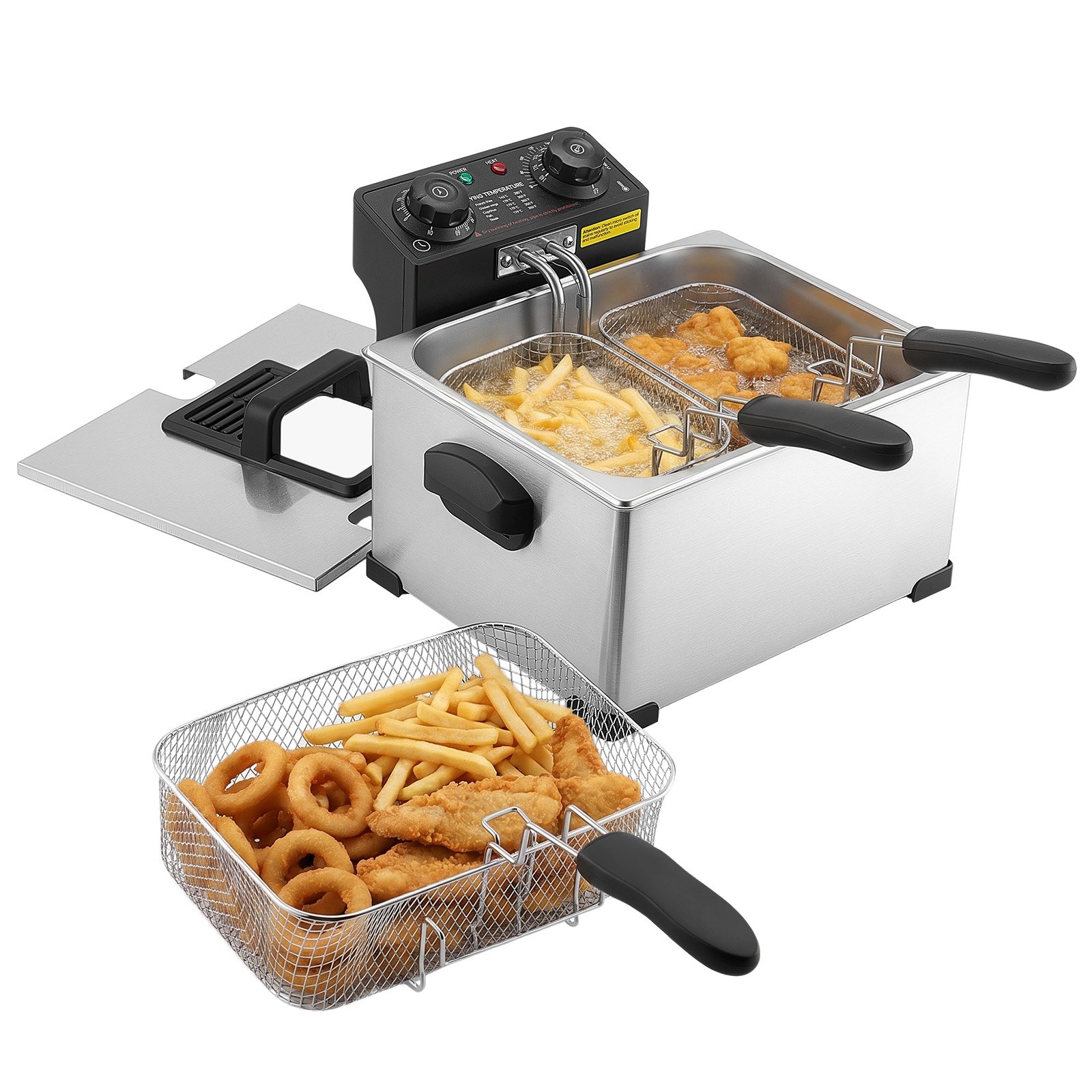 VEVOR Commercial Electric Deep Fryer, 5.2 L Oil Capacity, 2500W Stainless Steel Countertop Fryer with Large & Small Baskets, Overheat Protection, Temp Control, Timer, for Home Restaurant Use, Silver