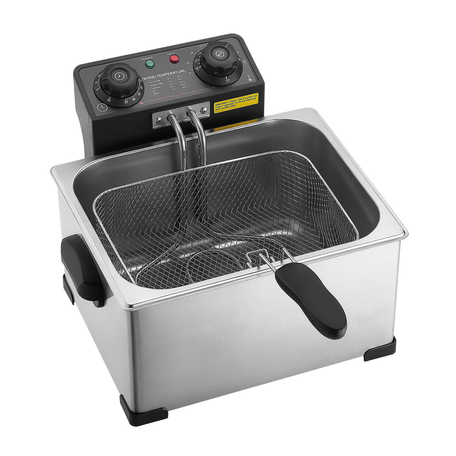 VEVOR Commercial Electric Deep Fryer, 5.2 L Oil Capacity, 2500W Stainless Steel Countertop Fryer with Large & Small Baskets, Overheat Protection, Temp Control, Timer, for Home Restaurant Use, Silver