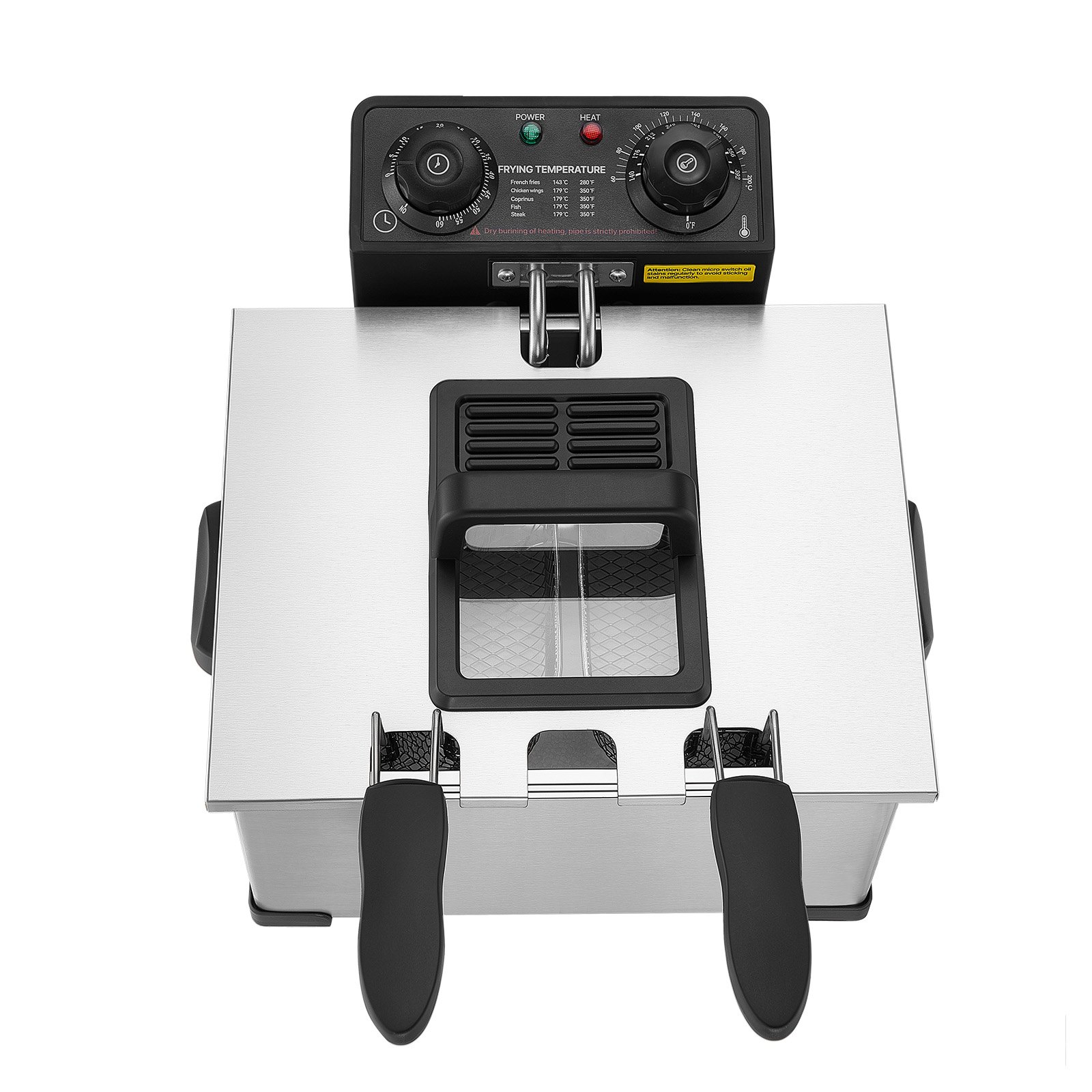 VEVOR Commercial Electric Deep Fryer, 5.2 L Oil Capacity, 2500W Stainless Steel Countertop Fryer with Large & Small Baskets, Overheat Protection, Temp Control, Timer, for Home Restaurant Use, Silver