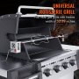 universal gas grill with VEVOR grill rotisserie kit, fits 32/39 inches firebox width, four knobs.