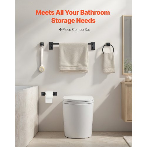 BWE Bathroom Accessories Set 4 Pieces Towel Bar Set with Towel Holder Robe Hook Toilet Paper Holder Bathroom Hardware Set Mat Black Bath Hardware Accessory Kit Wall Mounted Stainless Steel BWE Bathroom Accessories Set 4 Pieces Towel Bar Set with Towel Holder Robe Hook Toilet Paper Holder Bathroom Hardware Set Mat Black Bath Hardware Accessory Kit Wall Mounted Stainless Steel