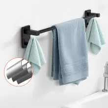 VEVOR Matte Black Bathroom Hardware Set, 4 Pieces Stainless Steel Bathroom Accessories Set, 24-inch Towel Bar, Towel Ring, Robe Towel Hook, Toilet Paper Holder, for Bath Room, Wall Mounted