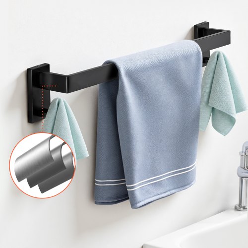 Faixero 5-Piece Bathroom Hardware Set | 24" Adjustable Towel Bar, Toilet Paper Holder, Towel Ring & Hooks (Black)