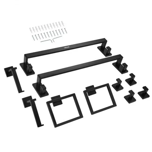 Faixero 5-Piece Bathroom Hardware Set | 24" Adjustable Towel Bar, Toilet Paper Holder, Towel Ring & Hooks (Black) - View #4