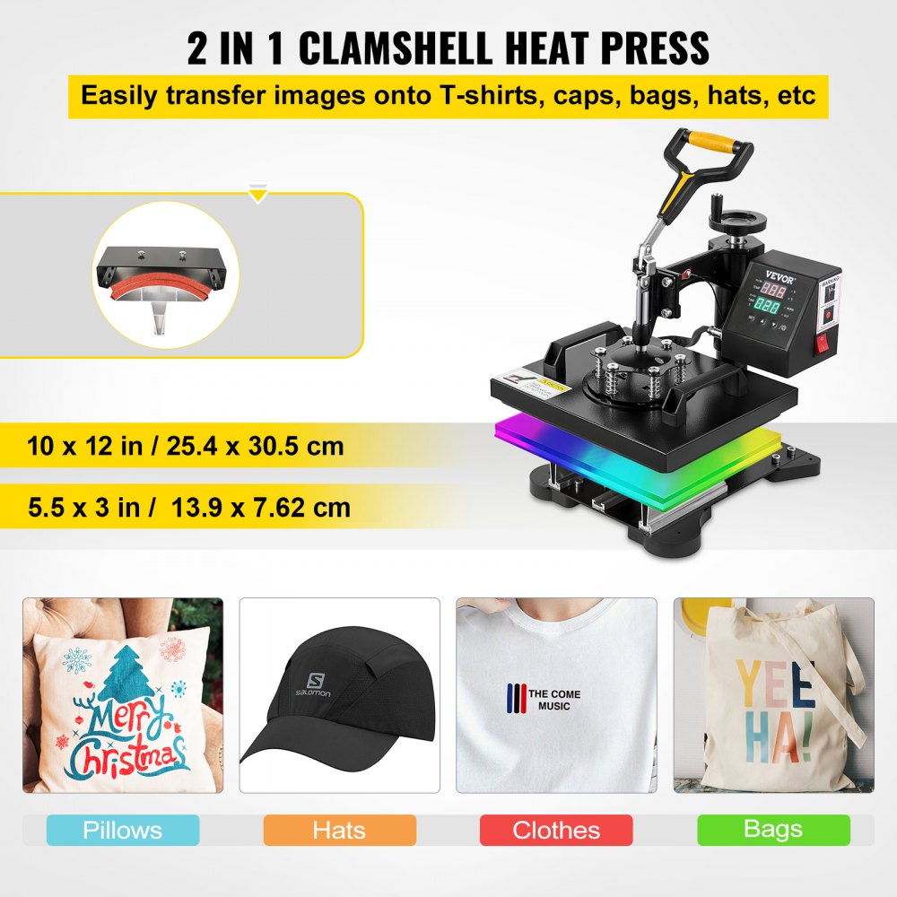Super Deal Pro 12 x 10 Heat Press Machine Digital Swing Away Heat Transfer Printing Sublimation Machine with 2 Teflon Sheet for T-Shirts, Bags