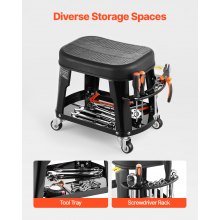 Mechanic Stool Rolling Workshop Seat 300 lbs Load with Wheels & Tool Tray