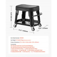 Mechanic Stool Rolling Workshop Seat 300 lbs Load with Wheels & Tool Tray