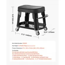 VEVOR Mechanic Stool Rolling Workshop Seat 300 lbs Load with Wheels & Tool Tray