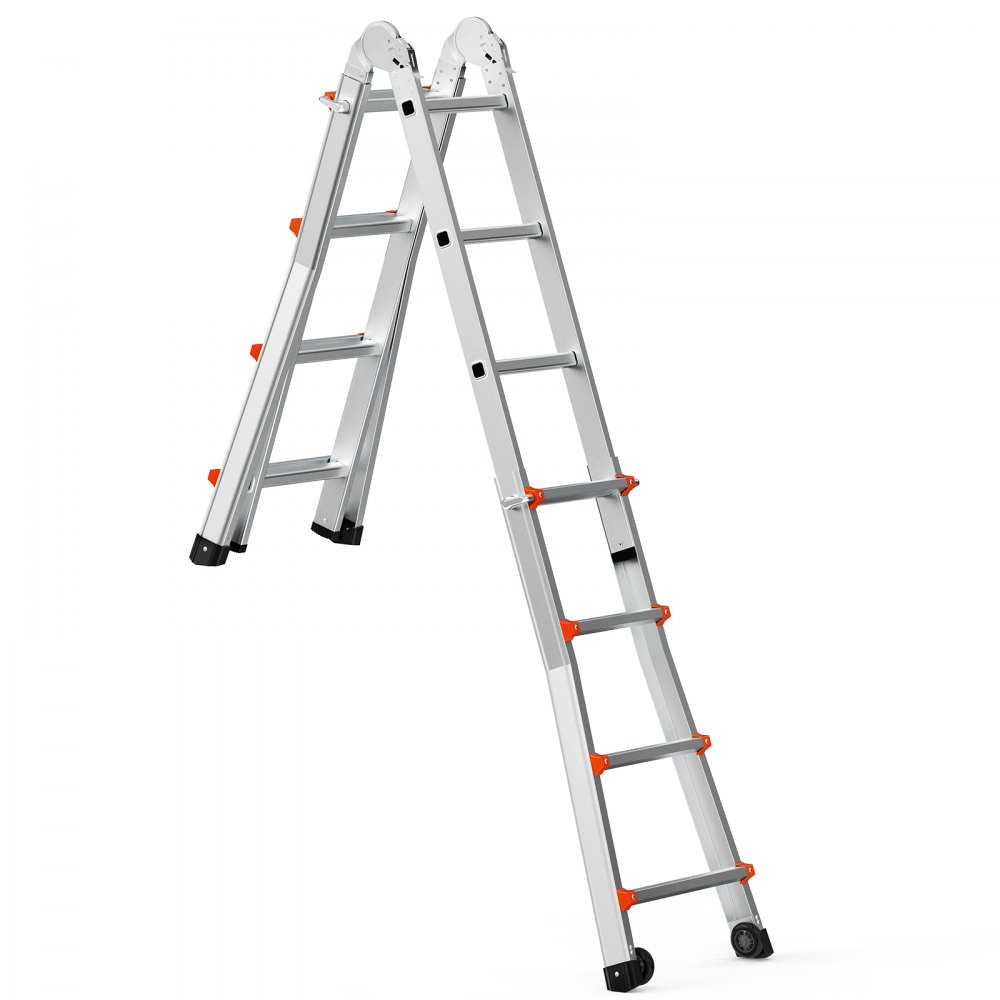 VEVOR Telescoping Ladder A Frame, 13 FT Compact Aluminum Extension Ladder, Multi-Function Portable Collapsible RV Ladder, Telescopic Ladder for Homework Stairs Indoor Outdoor Roof, 330lb Load