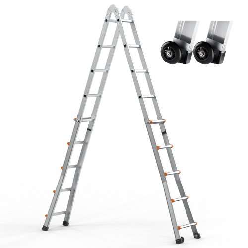 Escalera Telescópica En A De Acero Inoxidable - Extensible Hasta 5 M, Soporta 150 Kg, Retracción Con Botones - VEVOR
