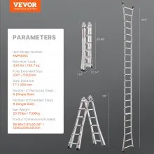 VEVOR Telescoping Ladder A Frame 20.5FT / 6230 mm Extension Multi-Function for Homework