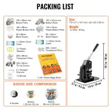 VEVOR Button Maker Machine, Multiple Sizes 1.25+2.25 Inch Badge Punch Press Kit, Children DIY Gifts Pin Maker, Button Making Supplies with 500pcs Button Parts & Circle Cutter & Magic Book