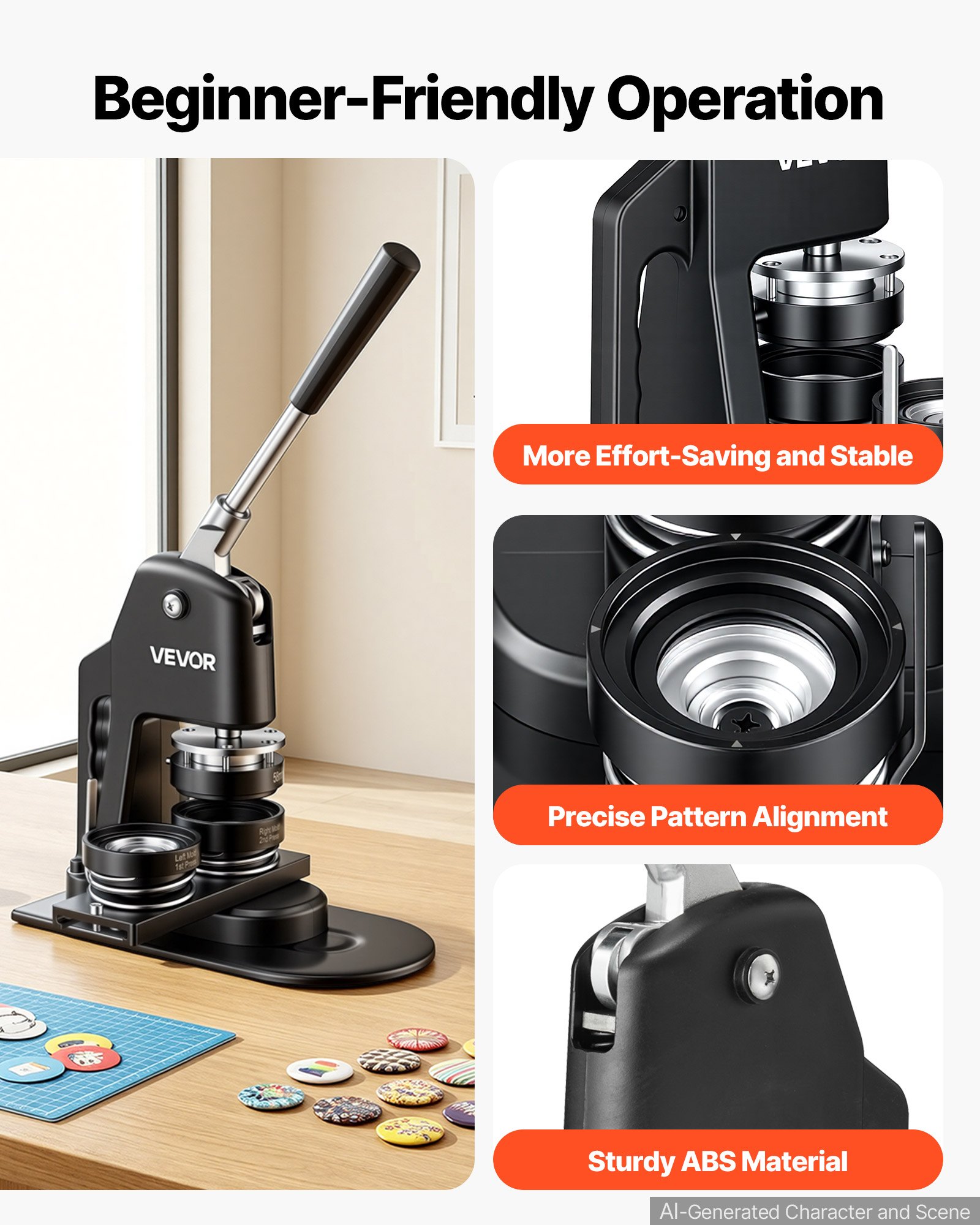 VEVOR Button Maker Machine, Multiple Sizes 1+2.25 Inch Badge Punch Press Kit, Children DIY Gifts Pin Maker, Button Making Supplies with 500pcs Button Parts & Circle Cutter & Magic Book