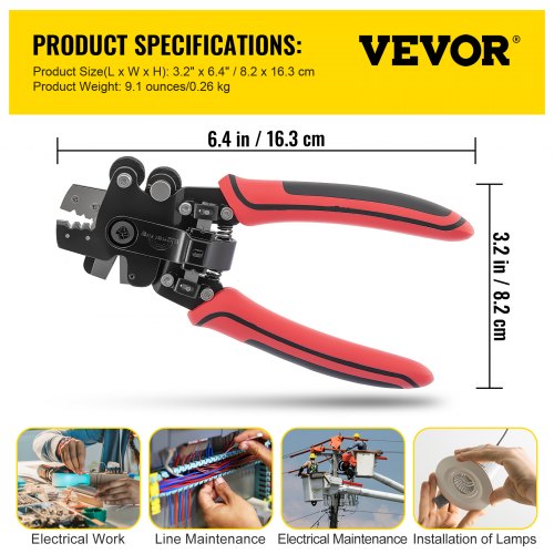VEVOR Fiber Optic Stripper, 4 in 1 Wire Cutters Pliers, Three Hole Fiber Stripping Plier w/Wire Cutter for Stripping, Cutting and Cleaning, Applied in Electrical Work and Maintenance