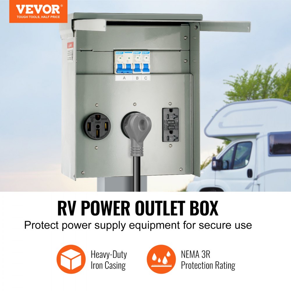 VEVOR Temporary Power Outlet Panel, 125/250 Volt, RV Power Outlet Box with  a 20/30/