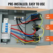 VEVOR Temporary Power Outlet Panel, 125/250V, RV Power Outlet Box with a 20/30/50 Amp Receptacle Installed, NEMA 14-50R / NEMA TT-30R / 15A GFCI for RV Camper Trailer Motorhome, Tested to UL Standards