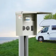 VEVOR Temporary Power Outlet Panel, 125/250V, RV Power Outlet Box with a 20/30/50 Amp Receptacle Installed, NEMA 14-50R / NEMA TT-30R / 15A GFCI for RV Camper Trailer Motorhome, Tested to UL Standards