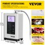VEVOR Water Ionizer Machine, 7 Water Settings, Alkaline Acid Home Filtration System with 3.8" LCD Touch Panel, pH3.5-10.5 Kangen Water with 6000L Replaceable Filter, up to 1200PPM TDS & -500mV ORP, Si
