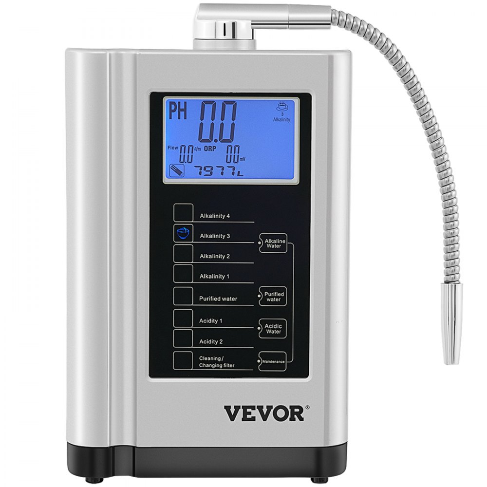 Ioniseur d'eau VEVOR, 7 réglages d'eau, système de filtration domestique acide alcalin avec écran tactile LCD 3,8", eau Kangen pH3,5-10,5 avec filtre remplaçable de 6000 L, jusqu'à -500 mV ORP
