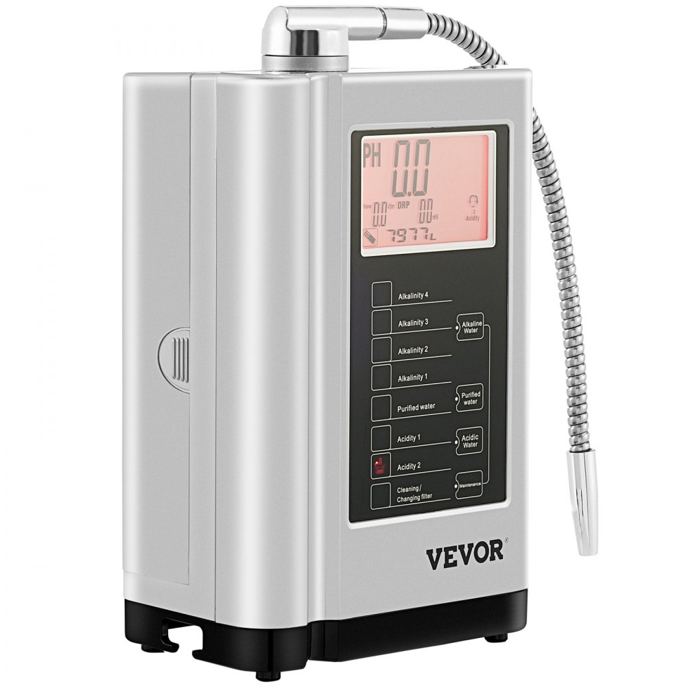 VEVOR Water Ionizer Machine, 7 Water Settings, Alkaline Acid Home Filtration System w/ 3.8" LCD Touch Panel, pH3.5-10.5 Kangen Water w/ 6000L Replaceable Filter, up to 1000PPM TDS & -500mV ORP, Silver