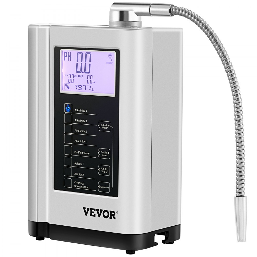VEVOR Water Ionizer Machine, 7 Water Settings, Alkaline Acid Home Filtration System w/ 3.8" LCD Touch Panel, pH3.5-10.5 Kangen Water w/ 6000L Replaceable Filter, up to 1000PPM TDS & -500mV ORP, Silver