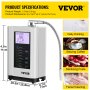 VEVOR Water Ionizer Machine, 7 Water Settings, Alkaline Acid Home Filtration System w/ 3.8" LCD Touch Panel, pH3.5-10.5 Kangen Water w/ 6000L Replaceable Filter, up to 1000PPM TDS & -500mV ORP, Silver