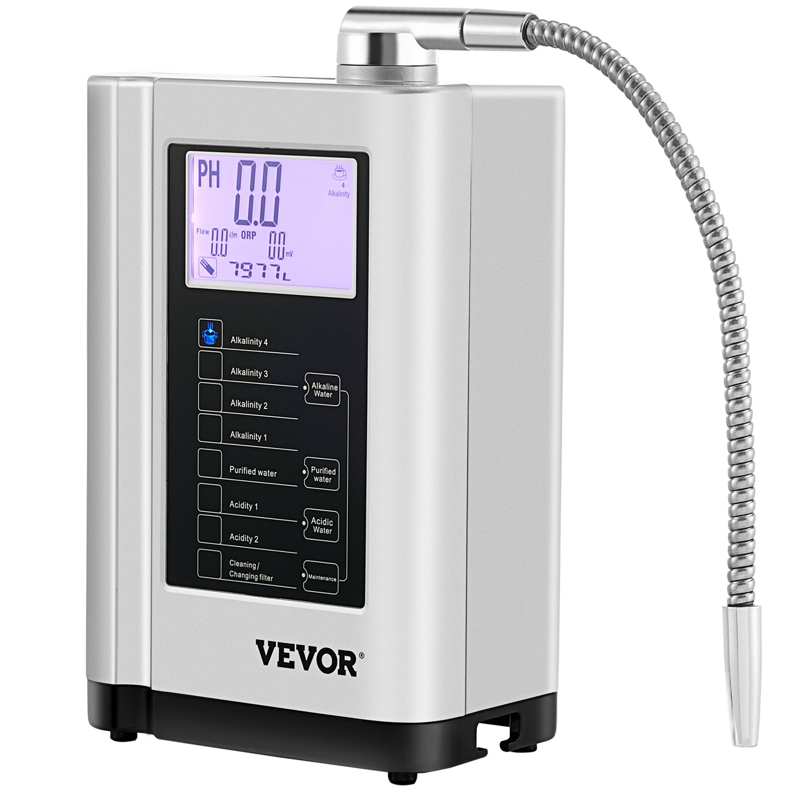 VEVOR Water Ionizer Machine, 7 Water Settings, Alkaline Acid Home Filtration System w/ 3.8" LCD Touch Panel, pH3.5-10.5 Kangen Water w/ 6000L Replaceable Filter, up to 1000PPM TDS & -500mV ORP, Silver