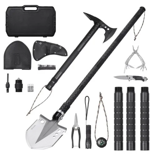 VEVOR Survival Shovel Survival Axe, 28-in-1 Camping Folding Shovels with Hatchet, Stainless Steel Tactical Shovel Hatchet Combo, Multifunctional Emergency Survival Gear Equipment for Camping Hiking
