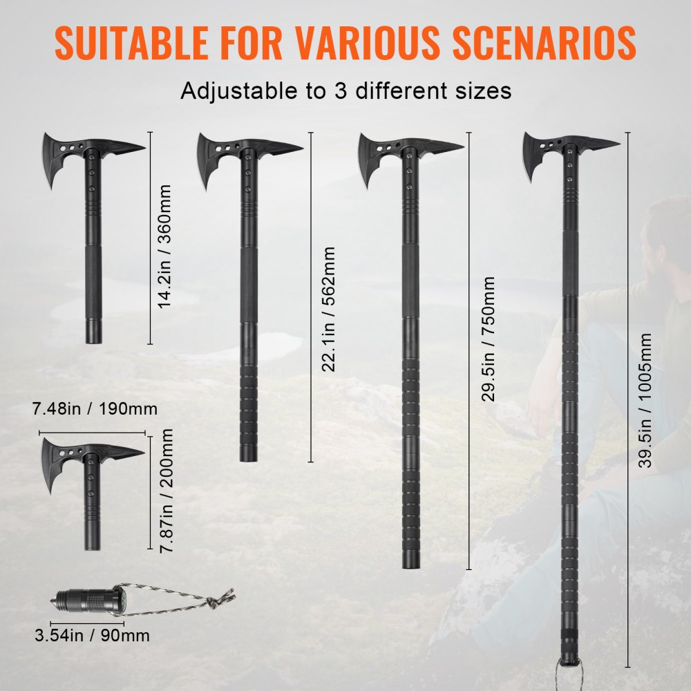 VEVOR Survival Shovel Survival Axe, 28-in-1 Camping Folding Shovels with Hatchet, Stainless Steel Tactical Shovel Hatchet Combo, Multifunctional Emergency Survival Gear Equipment for Camping Hiking