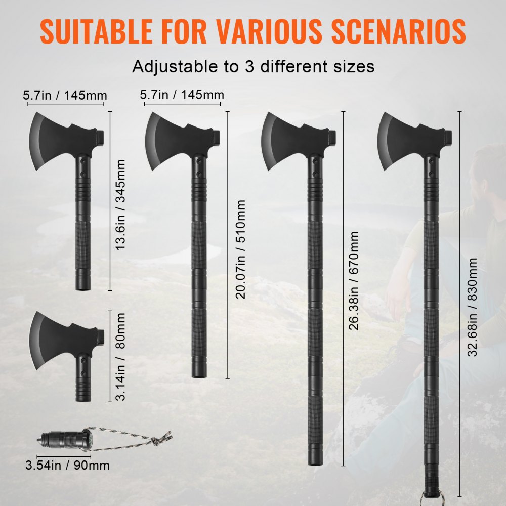 VEVOR Survival Shovel Survival Axe, 16-in-1 Camping Folding Shovels with Hatchet, Stainless Steel Tactical Shovel Hatchet Combo, Multifunctional Emergency Survival Gear Equipment for Camping Hiking