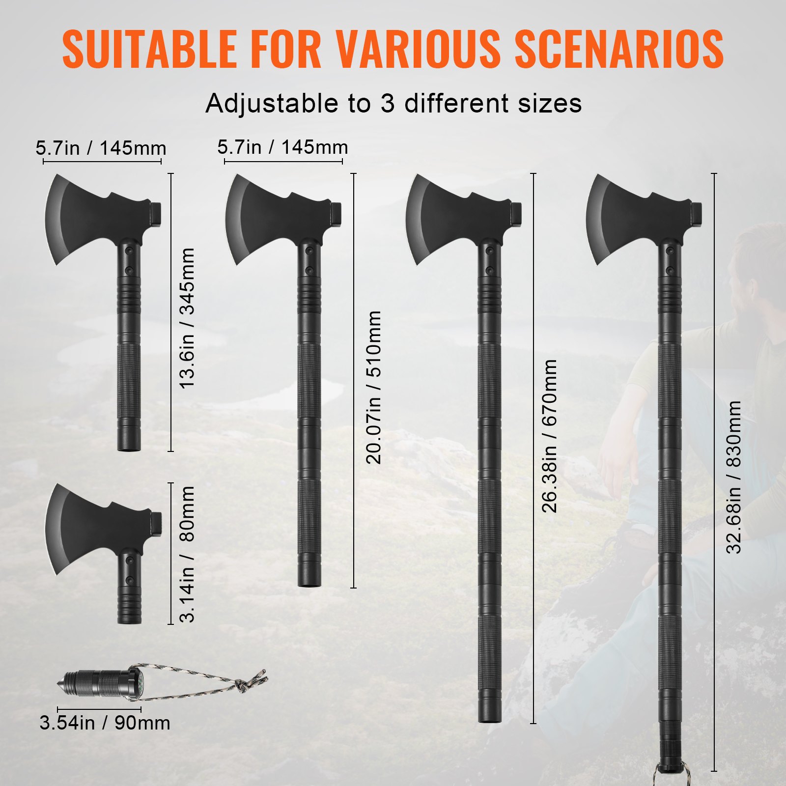 VEVOR Survival Shovel Survival Axe, 16-in-1 Camping Folding Shovels with Hatchet, Stainless Steel Tactical Shovel Hatchet Combo, Multifunctional Emergency Survival Gear Equipment for Camping Hiking