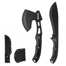 VEVOR Hunting Knife and Hatchet Axe Combo Set with Sheath, Fixed Blade Tactical Knife and Camping Axe, Stainless Steel Survival Knife and Camping Hatchet for Outdoor Survival Hunting Camping Adventure