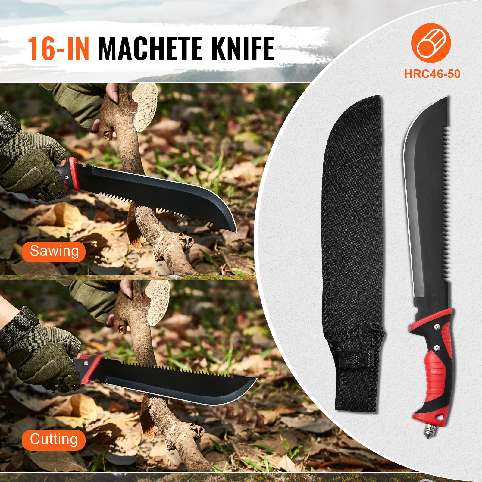 VEVOR Camping Hatchet and Machete Knife Set with Sheath, Hunting Knife, Flashlight, Paracord, 16 inch Machete, Stainless Steel Camping Axe Tool Set for Outdoor Survival Hunting Camping Adventure