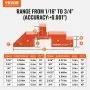 VEVOR router table setup bars with measurements and angles, ranging from 1/16&quot; to 3/4&quot;.