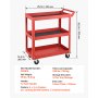 VEVOR 3-Tier Tool Cart with Wheels, 100 kg Capacity Rolling Work Cart, For Garage, Warehouse, Repair Shop, Workshop, Mechanic Tool Storage Organizer with Convenient Handle, Heavy-Duty Steel, Red