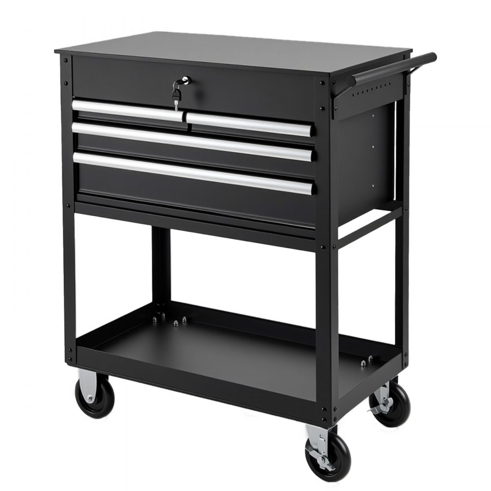 VEVOR 5-Tier Tool Cart with Drawers, 226.8 kg Capacity Rolling Work Cart, For Garage, Warehouse, Repair Shop, Mechanic Tool Storage Organizer Locking Drawers, Flexible Wheels, Heavy-Duty Steel, Black