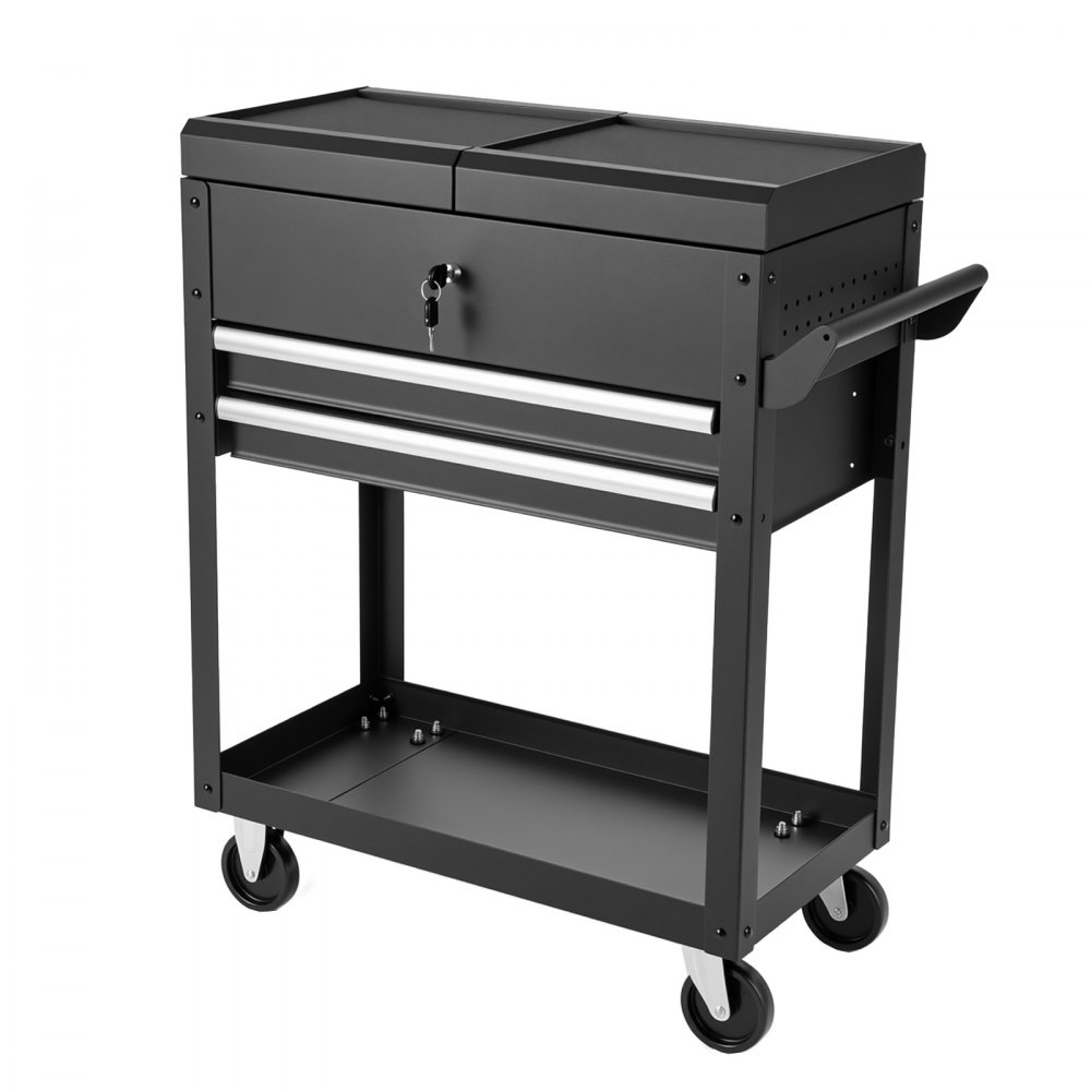 VEVOR 4-Tier Tool Cart with Drawers, 158.76kg Capacity, Rolling Work Cart, For Garage, Warehouse, Repair Shop, Mechanic Tool Storage Organizer Locking Drawers, Flexible Wheels, Heavy-Duty Steel, Black