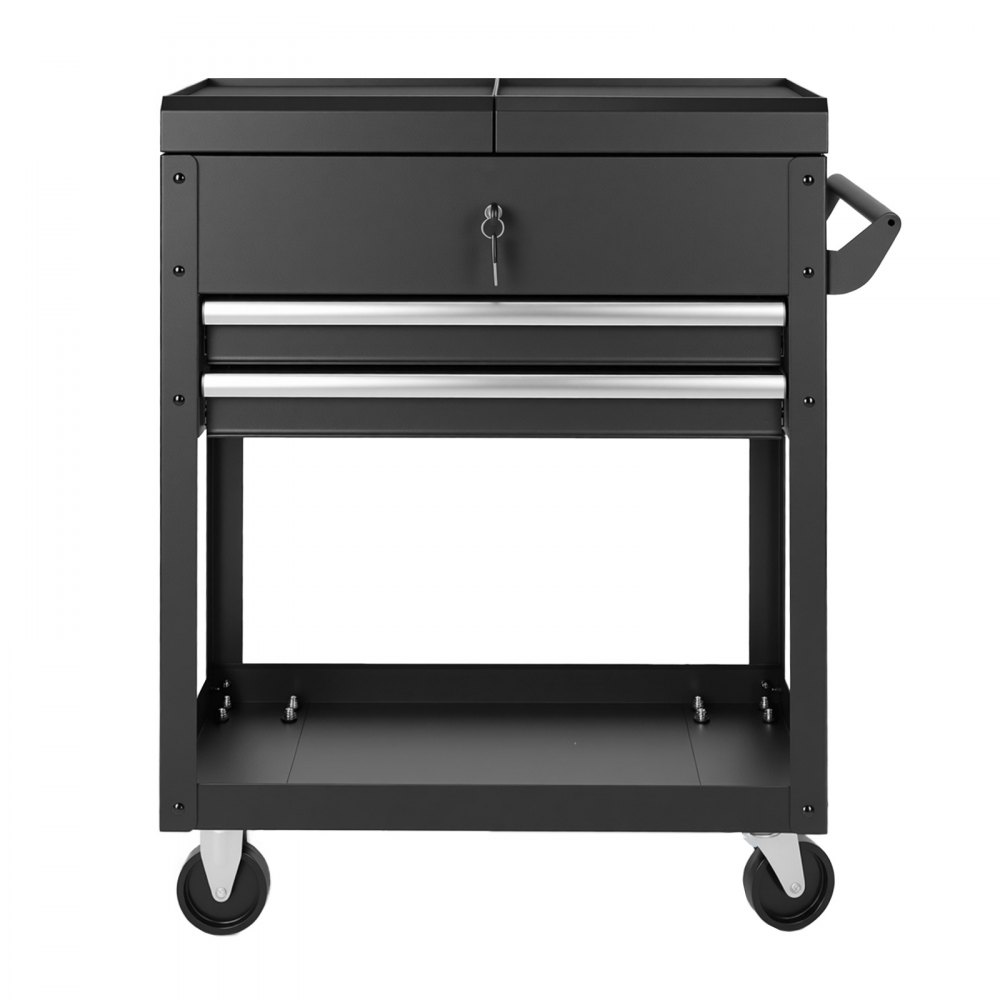 VEVOR 4-Tier Tool Cart with Drawers, 158.76kg Capacity, Rolling Work Cart, For Garage, Warehouse, Repair Shop, Mechanic Tool Storage Organizer Locking Drawers, Flexible Wheels, Heavy-Duty Steel, Black