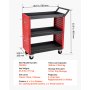 VEVOR 3-Tier Tool Cart with Pegboard, 158.76 kg Capacity Rolling Work Cart, Great for Garage, Warehouse & Repair Shop, Mechanic Tool Storage Organizer with Wheels, Hooks, Heavy-Duty Steel, Black & Red
