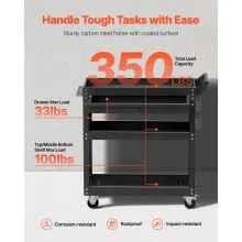 VEVOR 4-Tier Tool Cart with Wheels, 350 lbs Load Capacity, Rolling Work Cart with Drawer & Pegboard, Mechanic Tool Storage Organizer with Locking System for Garage, Warehouse and Repair Shop, Black