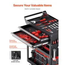 VEVOR 5-Tier Tool Cart with Wheels, 400 lbs Load Capacity, Rolling Work Cart with 2 Drawers & Pegboard, Mechanic Tool Storage Organizer with Locking System for Garage, Warehouse and Repair Shop, Black