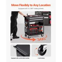 VEVOR 5-Tier Tool Cart on Wheels 400 lb Rolling Work Cart with Drawer & Pegboard