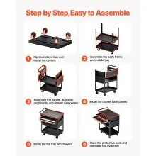 VEVOR 5-Tier Tool Cart with Wheels, 400 lbs Load Capacity, Rolling Work Cart with 2 Drawers & Pegboard, Mechanic Tool Storage Organizer with Locking System for Garage, Warehouse and Repair Shop, Black