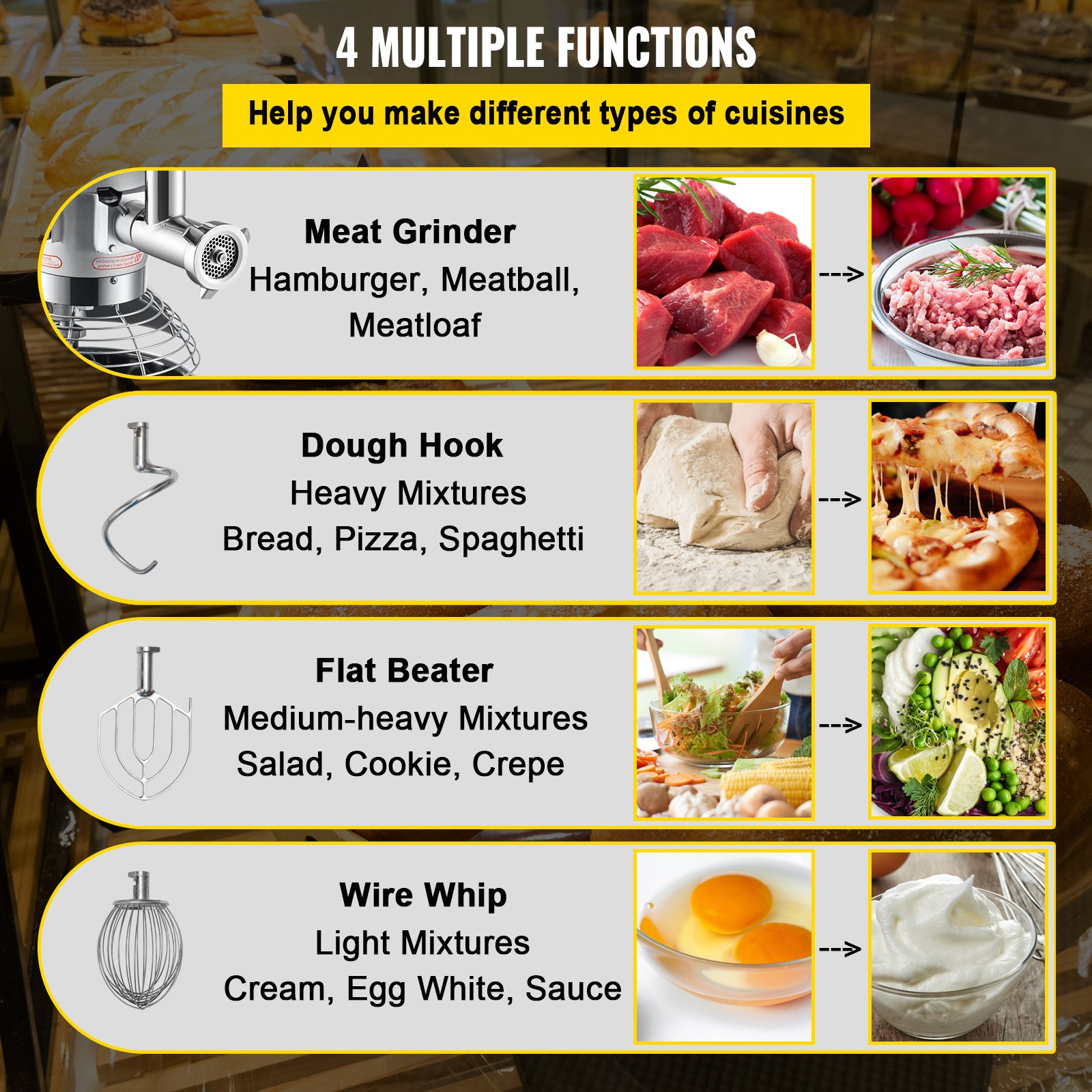 VEVOR Commercial Electric Food Mixer Stand Mixer 20Qt Dough Mixer 3 Speeds