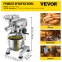 VEVOR Commercial Stand Mixer, 20Qt Stainless Steel Bowl, 1100W 2 in 1 Multifunctional Electric Food Mixer with Meat Grinder & 3 Speeds, Dough Hook Whisk Beater Included, Perfect for Bakery Pizzeria