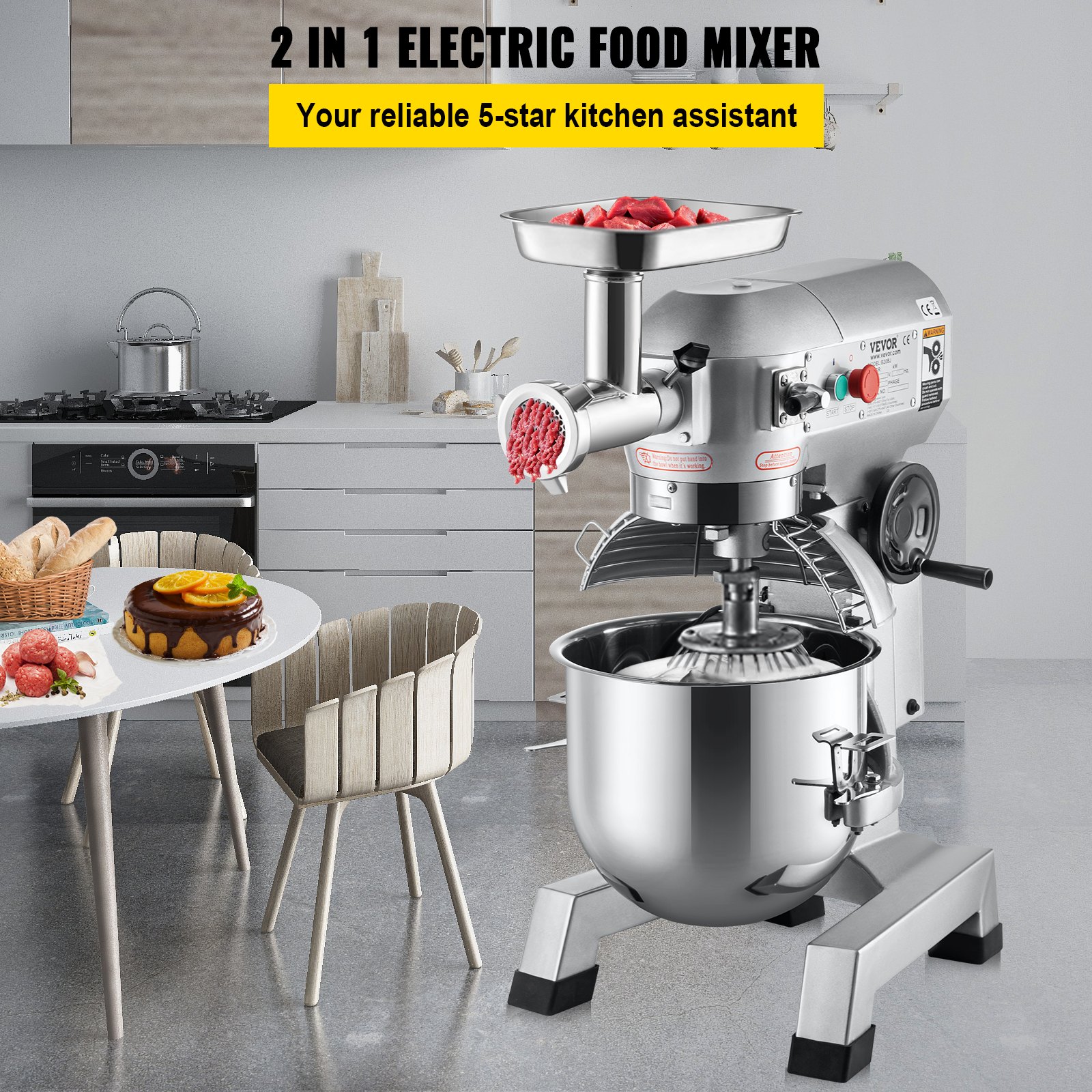 Commercial Stand Mixer, 20Qt Stainless Steel Bowl, 1100W 2 in 1 Multifunctional Electric Food Mixer with Meat Grinder & 3 Speeds, Dough Hook Whisk Beater Included, Perfect for Bakery Pizzeria Commercial Stand Mixer, 20Qt Stainless Steel Bowl, 1100W 2 in 1 Multifunctional Electric Food Mixer with Meat Grinder & 3 Speeds, Dough Hook Whisk Beater Included, Perfect for Bakery Pizzeria